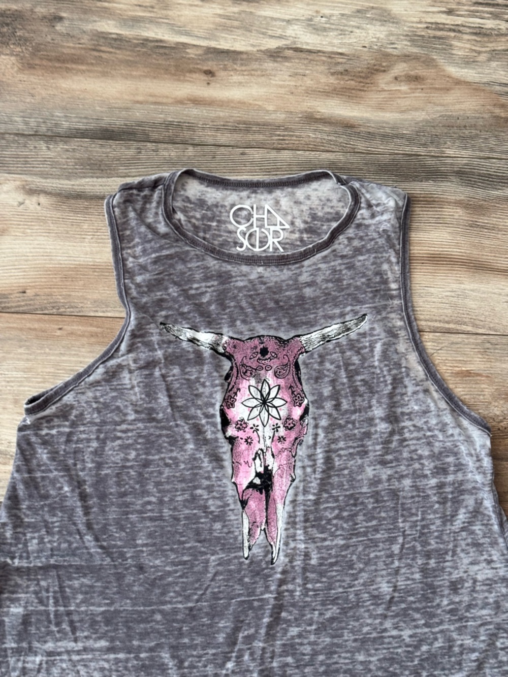 Chaser Cow Flower Skull Tank lightweight jersey knit Medium Boho Western